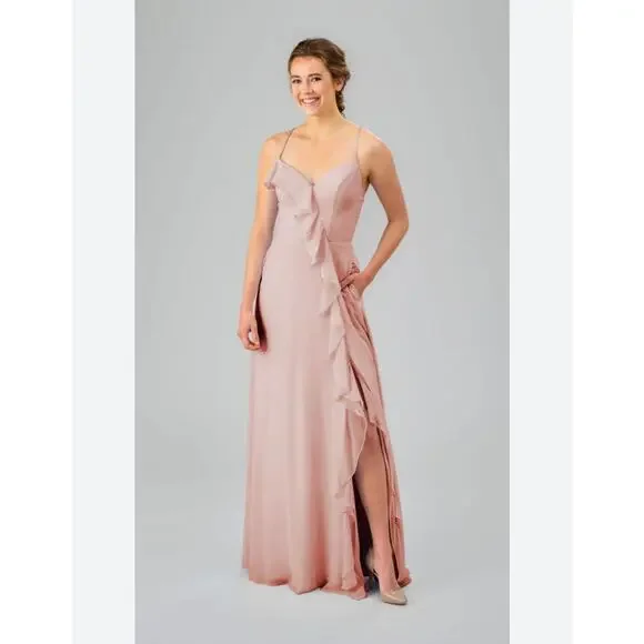 Birdy Grey Theresa Ruffle Trim Spagetti Strap Maxi Dress Size S Small Taupe - Picture 8 of 11